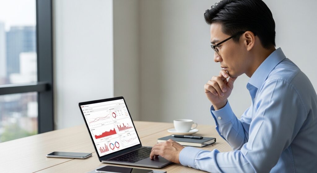 ECサイトの成果が出ず悩む担当者のイメージ