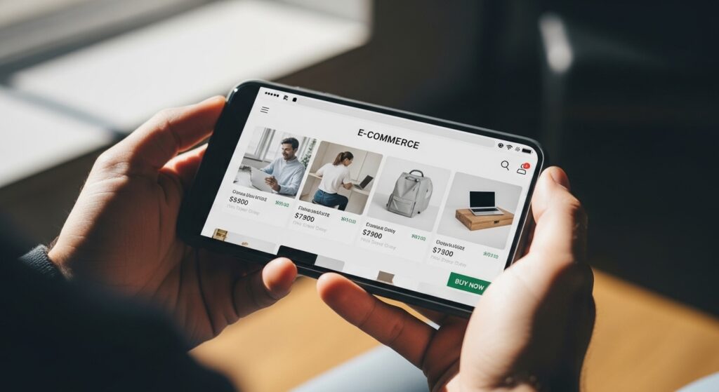 スマートフォンでECサイトを閲覧する様子