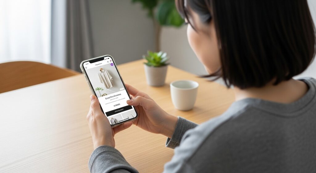 スマートフォンでECサイトを閲覧する様子